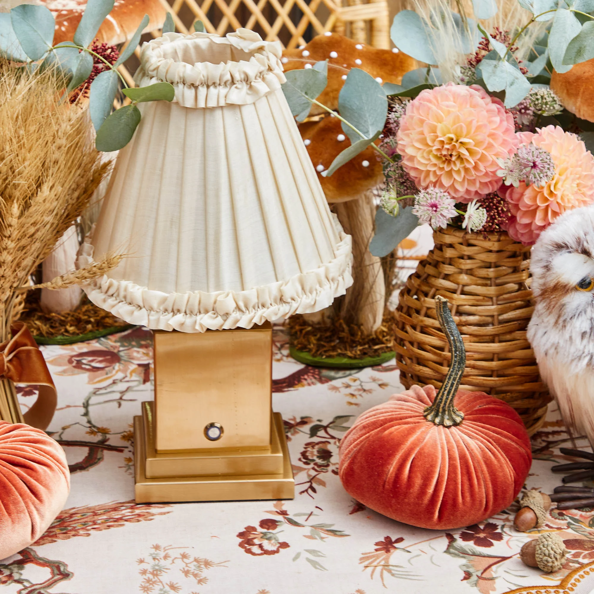 Square Rechargeable Lamp with Cream Frilled Silk Shade (18cm) - Image 6