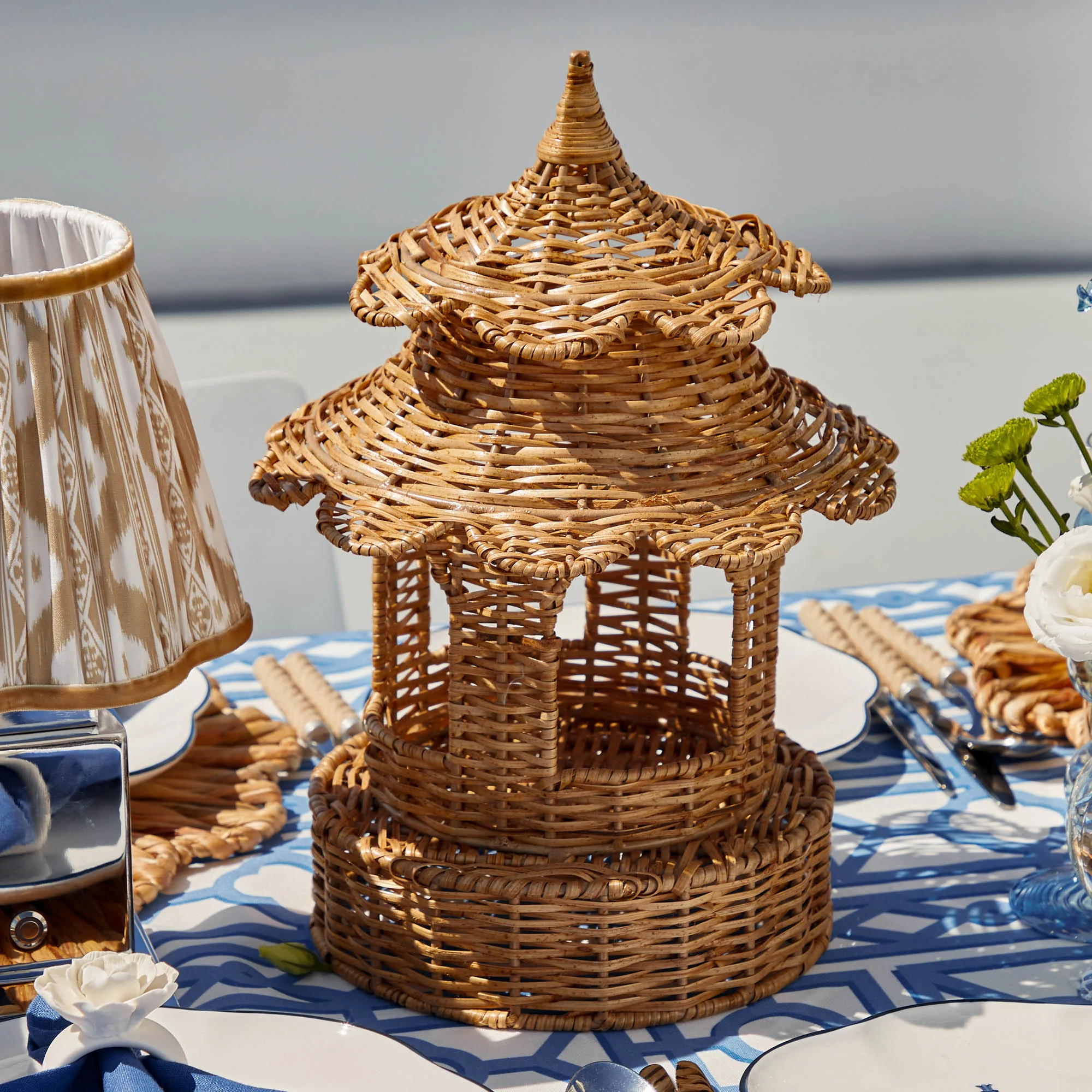 Round Scalloped Rattan Pagoda Lantern - Image 4