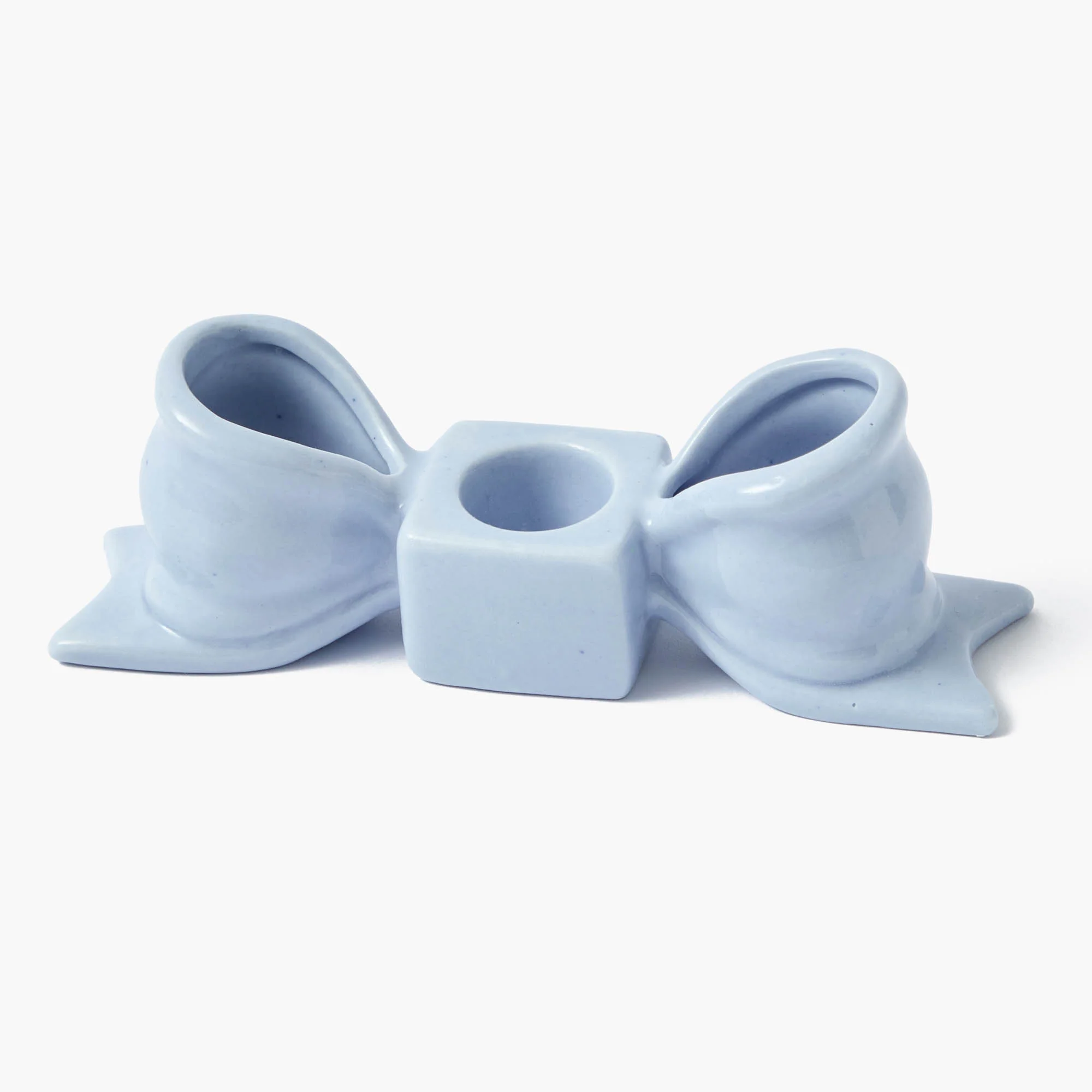 Soft Blue Ceramic Bow Candle Holder (Pair) - Image 10