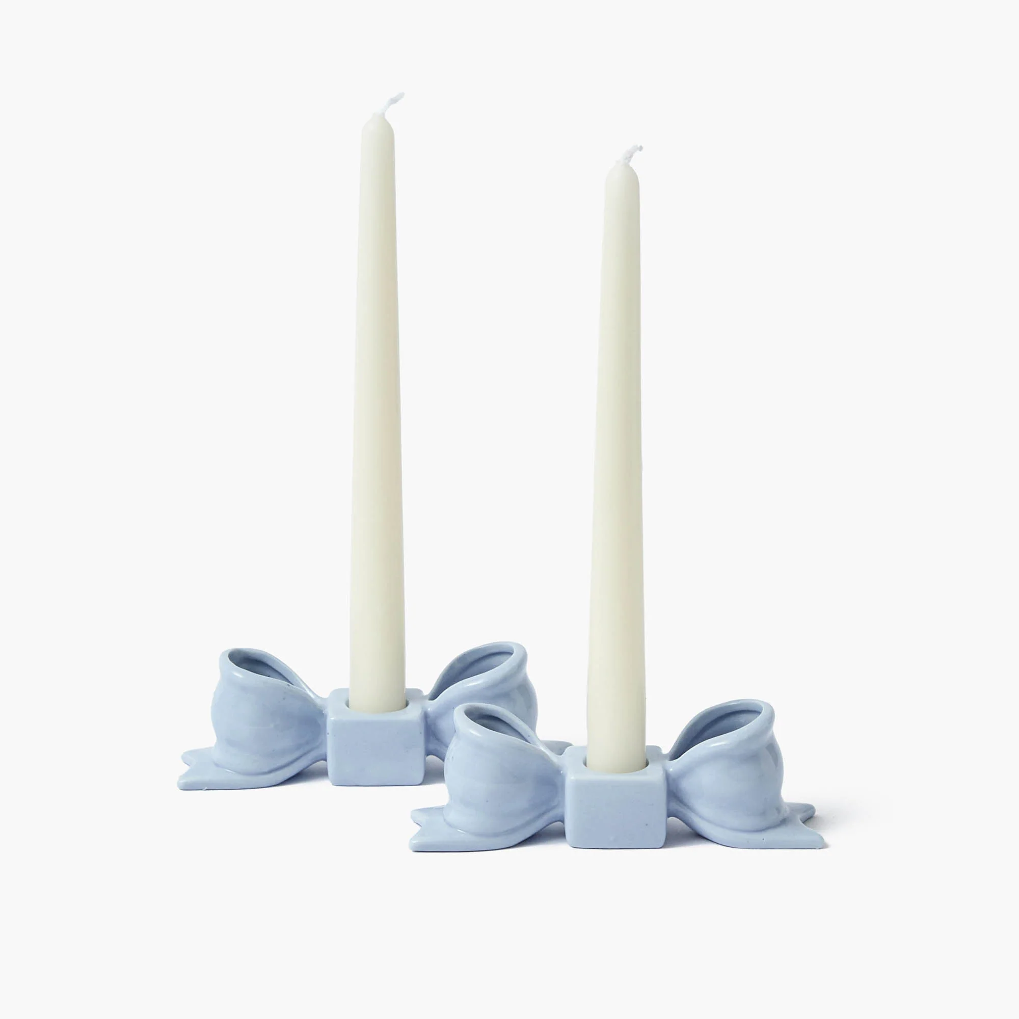 Soft Blue Ceramic Bow Candle Holder (Pair) - Image 11