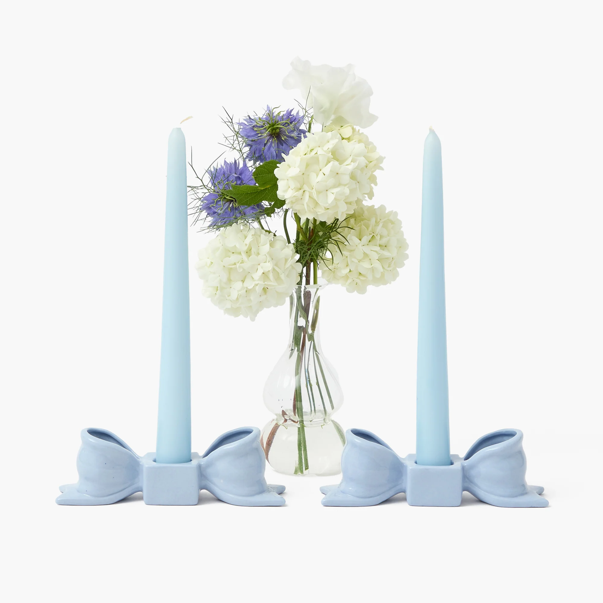 Soft Blue Ceramic Bow Candle Holder (Pair) - Image 6