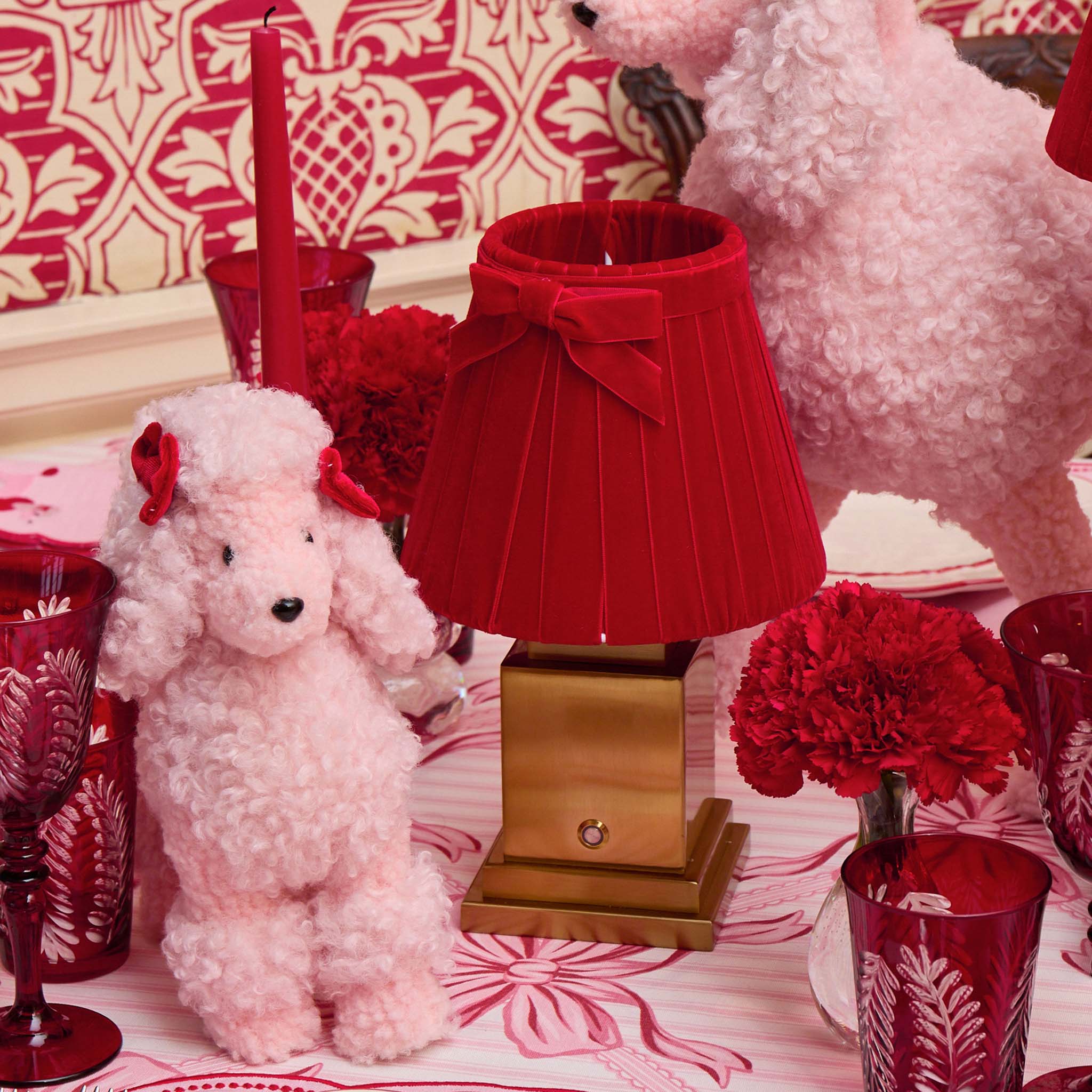 Square Rechargeable Lamp with Red Velvet Bow Shade (18cm) - Image 8