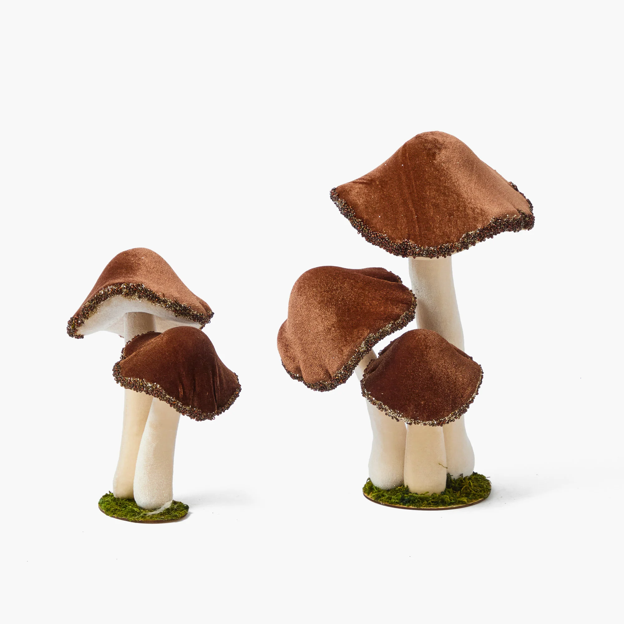 Tall Chocolate Beaded Velvet Mushrooms (Pair) - Image 5