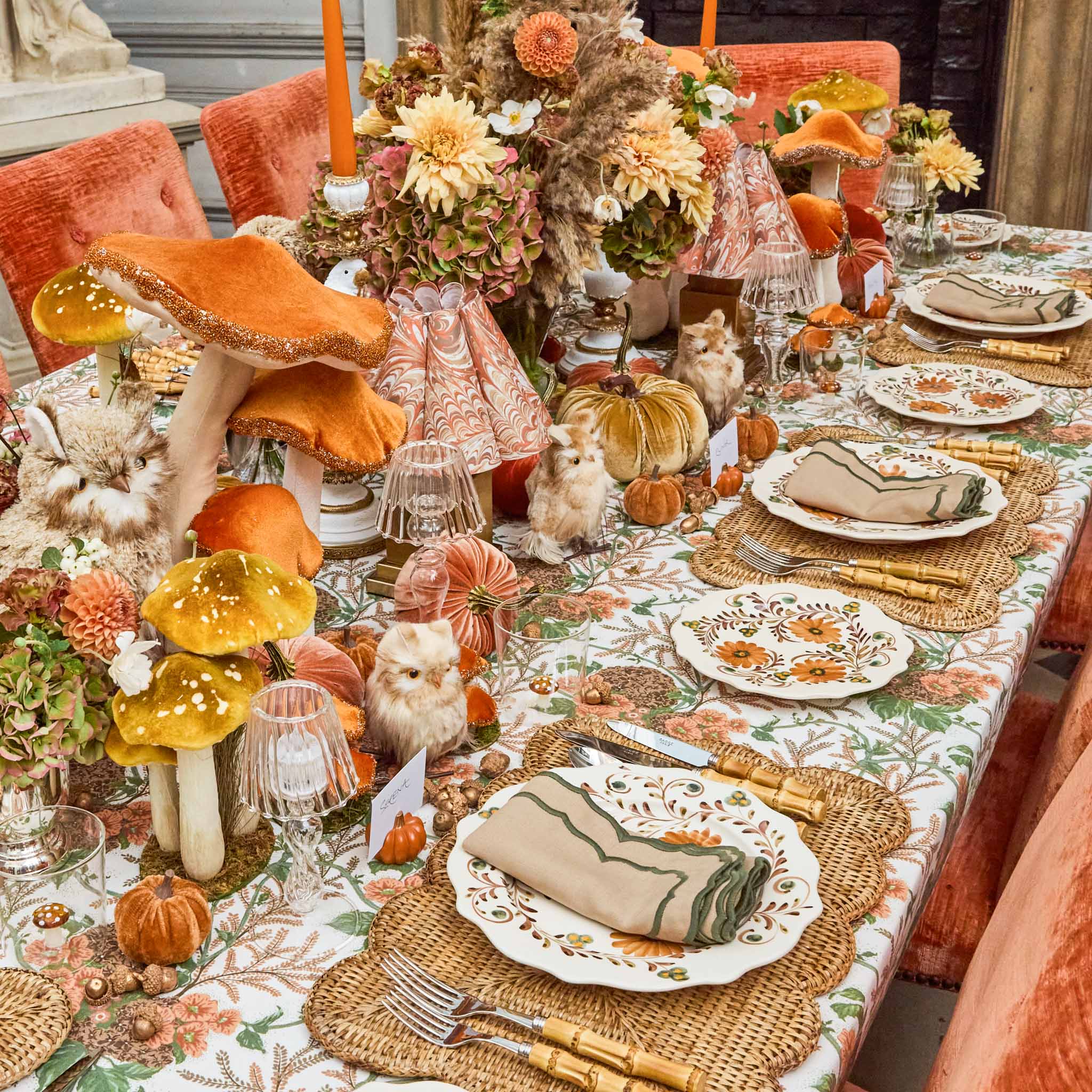 Tall Orange Beaded Velvet Mushrooms (Set of 4) - Image 3