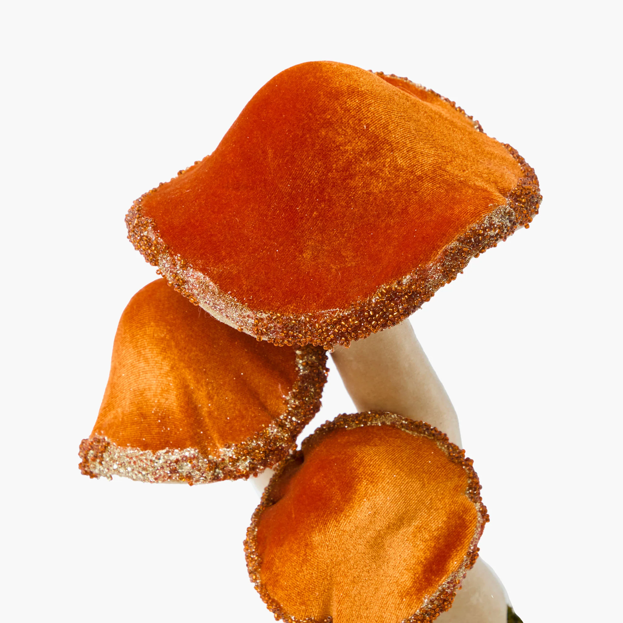 Tall Orange Beaded Velvet Mushrooms (Set of 4) - Image 4