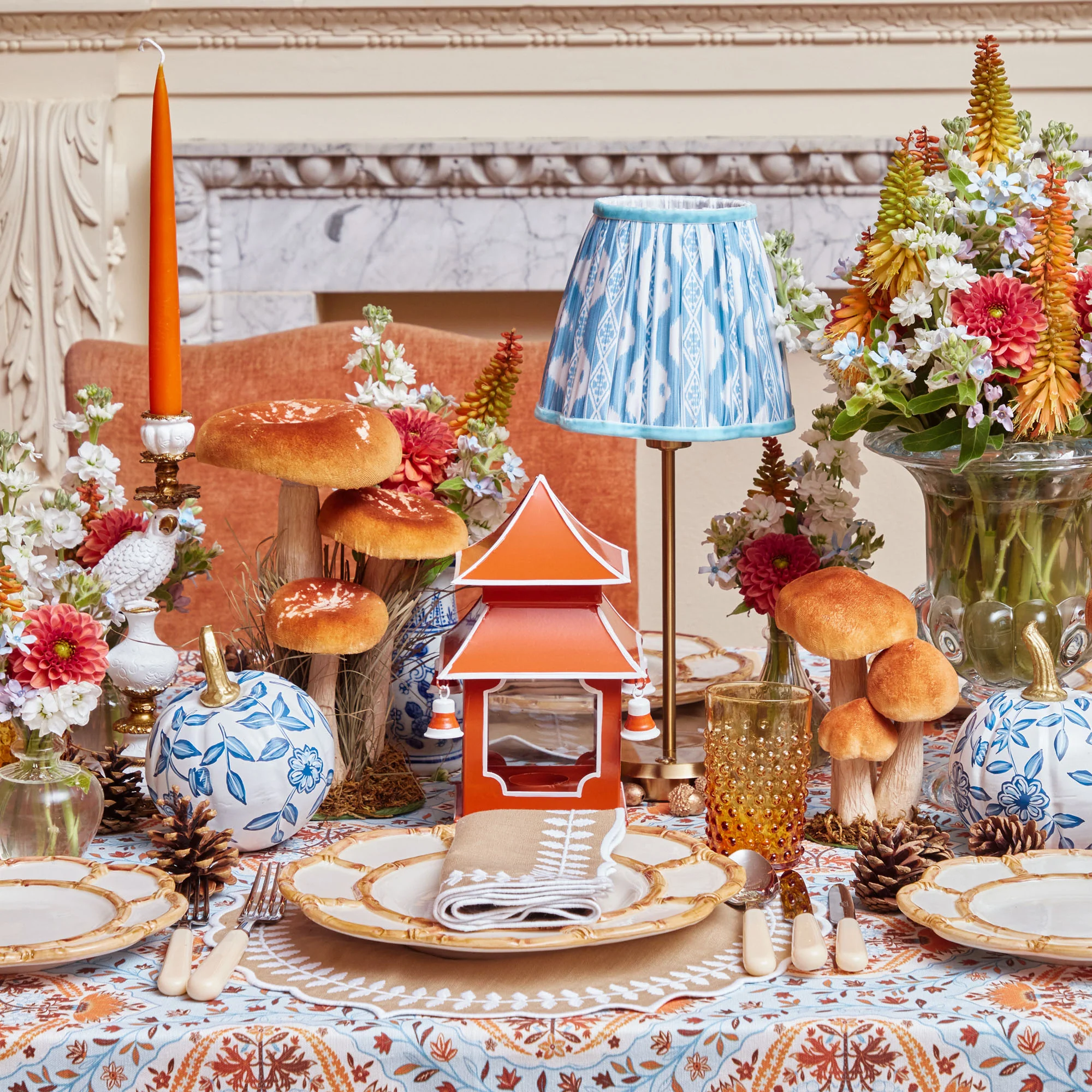 Tall Rechargeable Lamp with Blue Ikat Shade (18cm) - Image 7