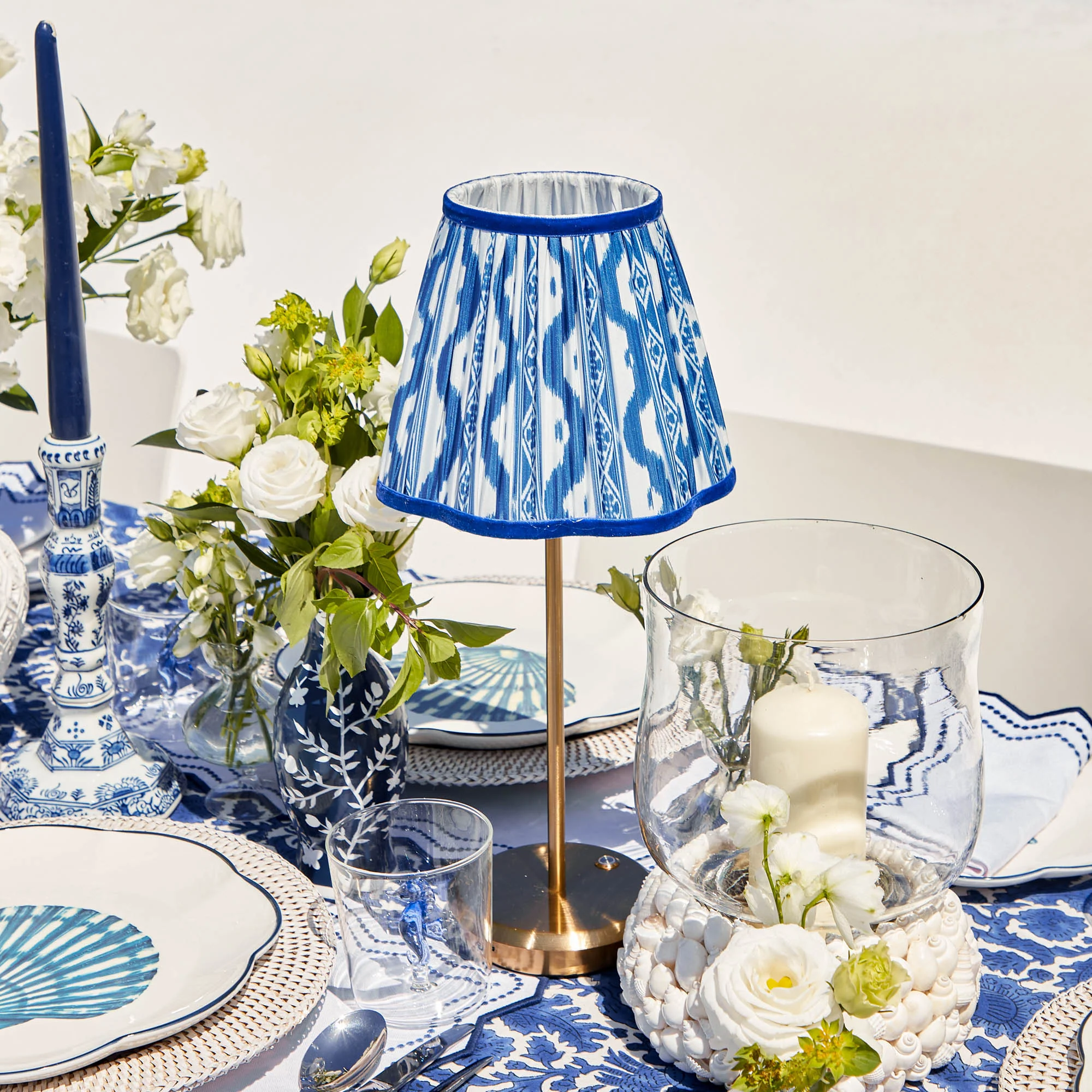 Tall Rechargeable Lamp with Cobalt Ikat Shade (18cm) - Image 3