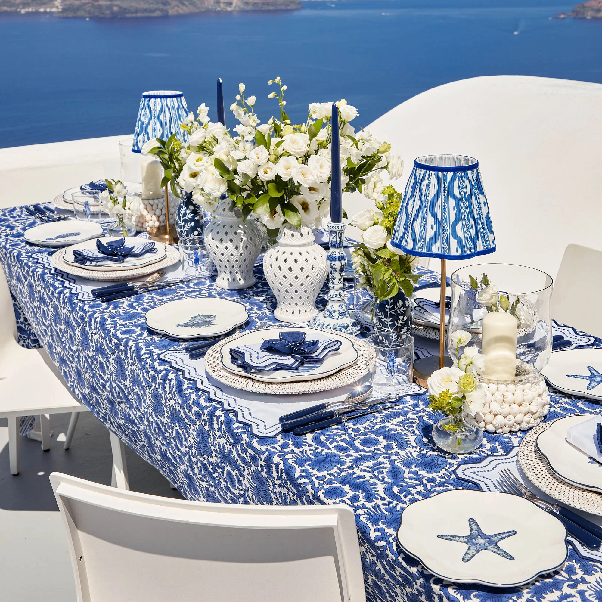 Tall Rechargeable Lamp with Cobalt Ikat Shade (18cm) - Image 4