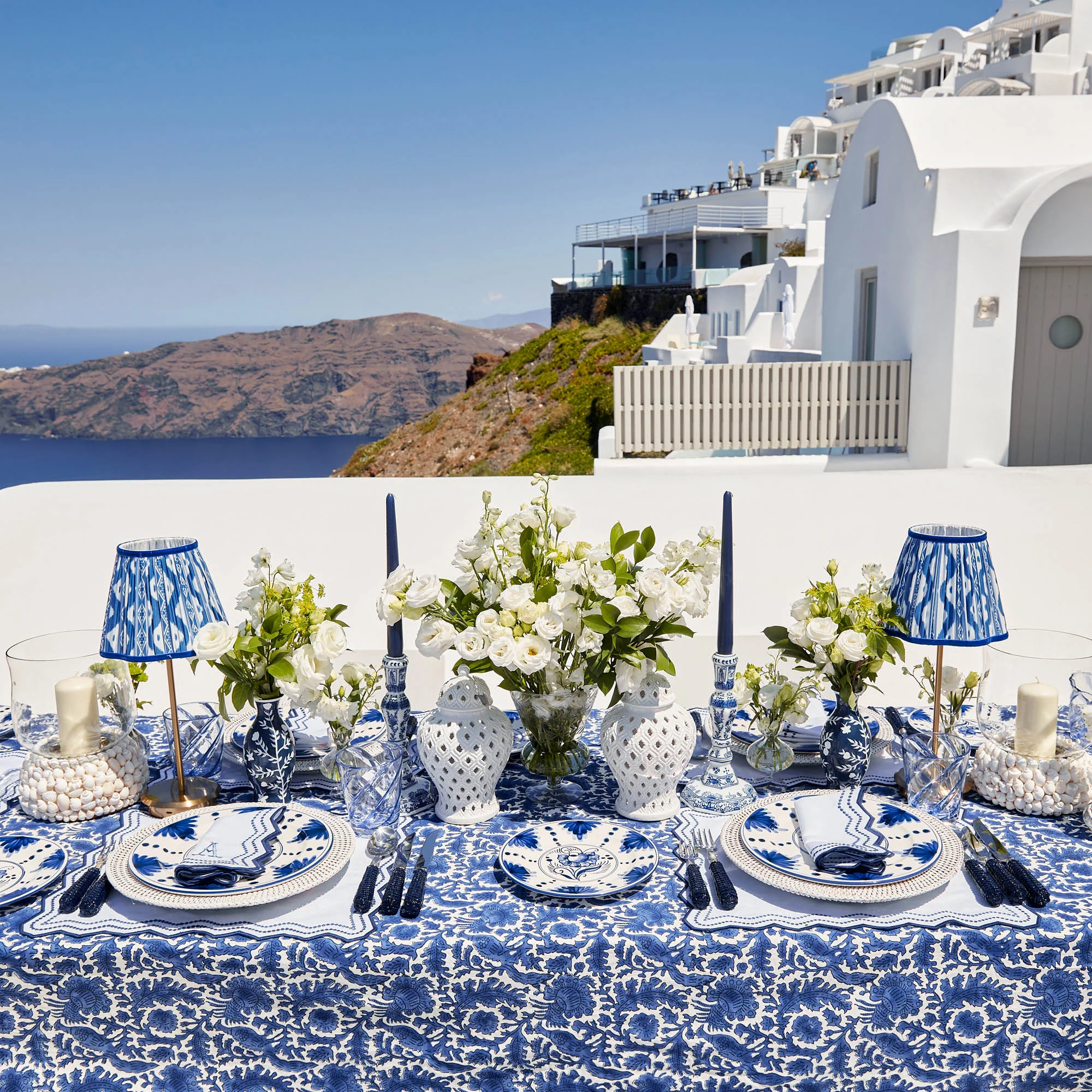 Tall Rechargeable Lamp with Cobalt Ikat Shade (18cm) - Image 7