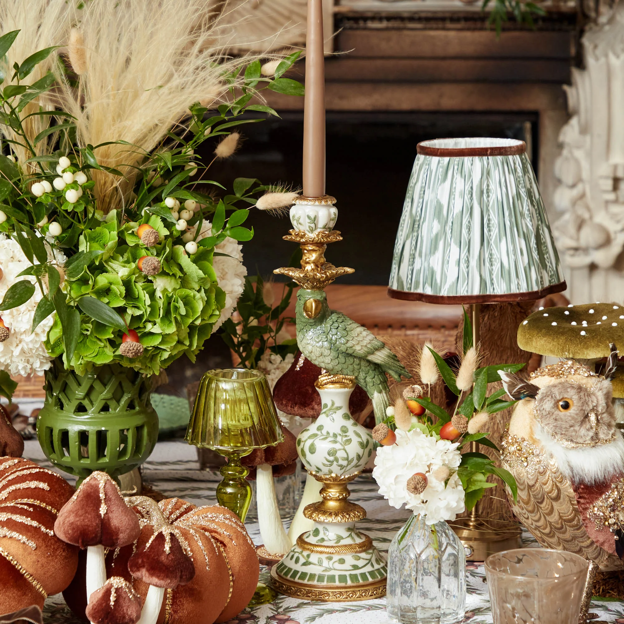 Edie Rechargeable Lamp with Olive & Chocolate Ikat Shade (18cm) - Image 8